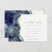 流体抽象芸術金ゴールドネイビーグリッターウェディングRSVP エンクロージャーカード (正面/裏面)