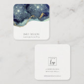 流体抽象芸術金ゴールドネイビーグリッターネックレスディスプレイ スクエア名刺 (正面/裏面)