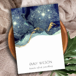 流体抽象芸術金ゴールドネイビーグリッターネックレスディスプレイ 名刺