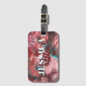 流体絵を描赤ティール(緑がかった色)ホイルきらめくライトアクセント ラゲッジタグ (正面縦)