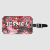 流体絵を描赤ティール(緑がかった色)ホイルきらめくライトアクセント ラゲッジタグ (正面横)