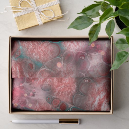 流体絵を描赤ティール（緑がかった色）ホイルきらめくライトアクセント 薄葉紙 (ギフト)