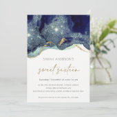 流体金ゴールドネイビーグリッタースウィート16誕生日招待状 サンキューカード (スタンド正面)