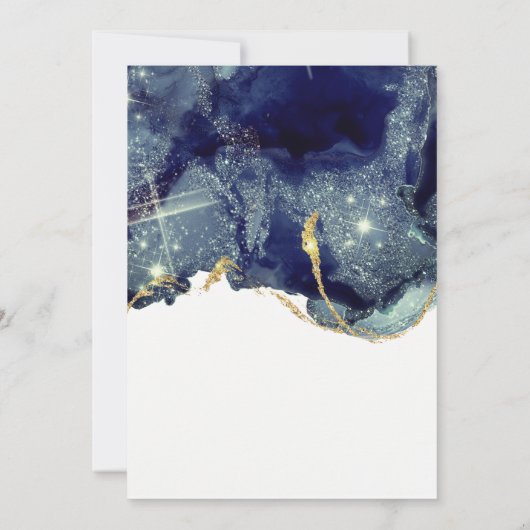 流体金ゴールドネイビーグリッタースウィート16誕生日招待状 サンキューカード (裏面)