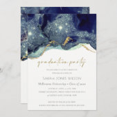 流体金ゴールド海軍グリッター卒業会招待状 サンキューカード (正面/裏面)