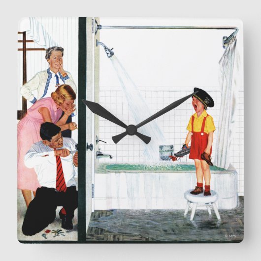 流出のたらい スクエア壁時計 (正面)