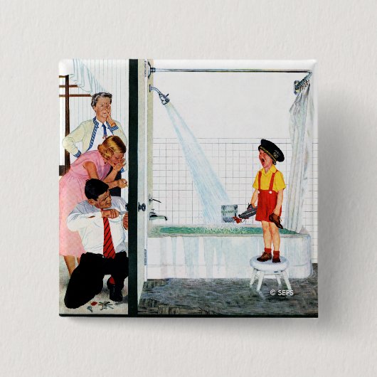 流出のたらい 缶バッジ (正面)