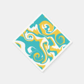 流出 – ターコイズと黄色 スタンダードカクテルナプキン (角)