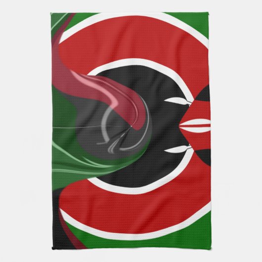 流動的なケニアの旗: 現代的なデザイン キッチンタオル (縦)