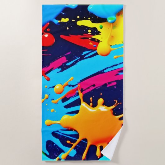 流動的絵を描なネオン ビーチタオル (正面)