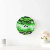 流動芸術のような緑と黒ストライプのの大理石 ラウンド壁時計 (ホーム)