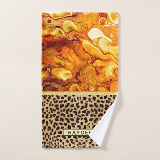 流動芸術は抽象的でパーソナライズなヒョウのプリントを注ぎます バスタオルセット (ハンドタオル)