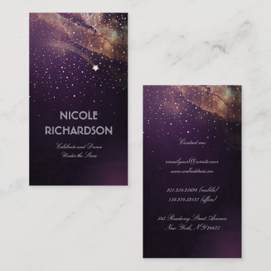 流星の星明かりの夜金ゴールドおよびプラムモダン 名刺 (正面/裏面)