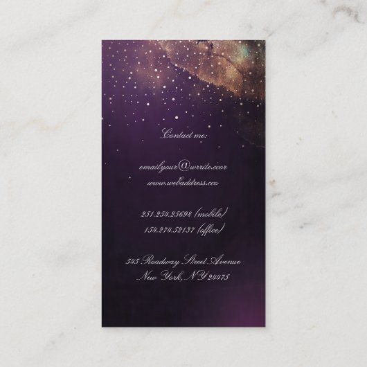流星の星明かりの夜金ゴールドおよびプラムモダン 名刺 (裏面)