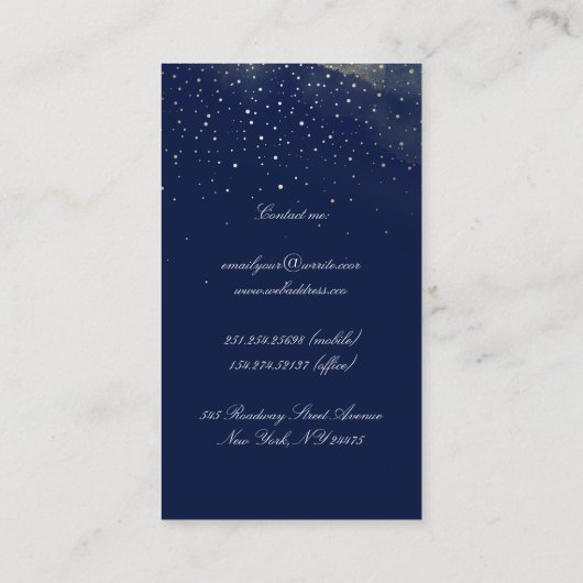 流星の星明かりの夜金ゴールドおよび海軍モダン 名刺 (裏面)