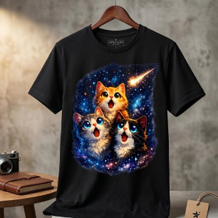 流星子猫 メンズ ブラックTシャツ Tシャツ