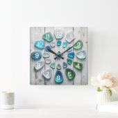 流木と海ガラス スクエア壁時計 (ホーム)