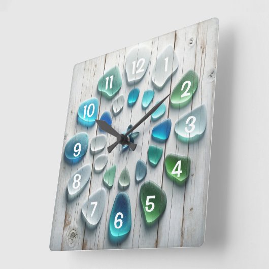流木と海ガラス スクエア壁時計 (傾斜)