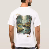 流木に囲まれた森の小川と野生動物の穏やかな光景 Tシャツ (裏面)