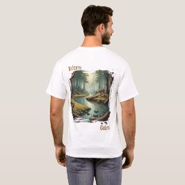 流木に囲まれた森の小川と野生動物の穏やかな光景 Tシャツ