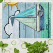 流木のビーチのヨットのふきん キッチンタオル (折り畳み)