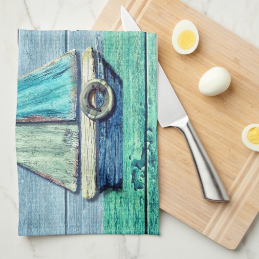 流木のビーチのヨットのふきん キッチンタオル (四つ折り)