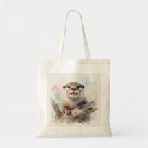 流木の上のカワウソのトートバッグ