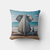 流木の上の灰色の象とマウス クッション (正面)