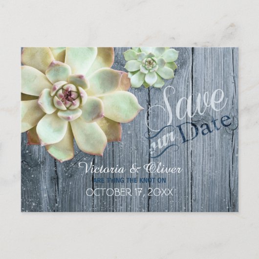 流木の多肉性サボテンの結婚式の日付を保存 案内ポストカード (正面)