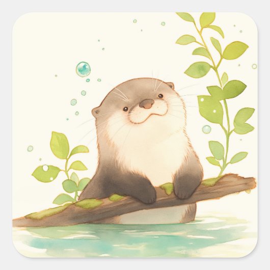 流木の夢のカワウソ スクエアシール (正面)