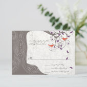 流木の木の渦巻き愛の鳥の結婚式RSVP 出欠カード (スタンド正面)