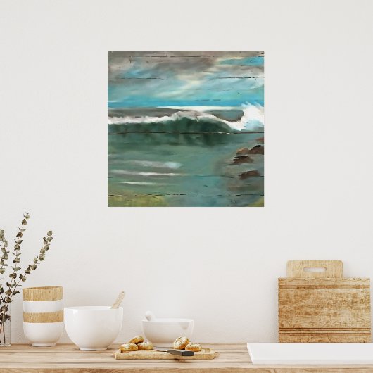 流木の海のアートに波を作る ポスター (キッチン)