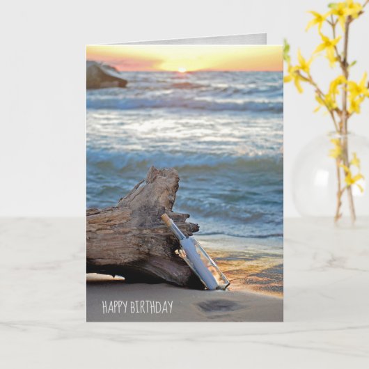 流木の誕生日のボトルのメッセージ カード (黄色い花)