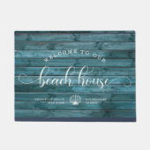 流木ようこそ私たちのビーチハウススクリプトカスタム ドアマット (正面)