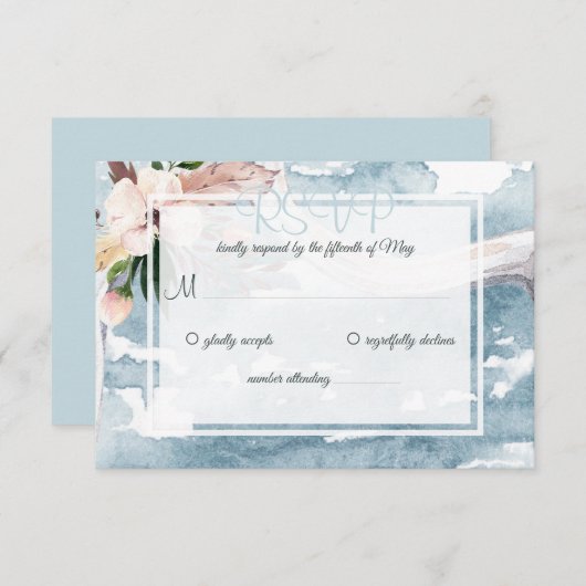 流木ウォーターカラービーチ結婚式RSVP 招待状 (正面/裏面)