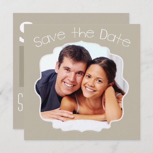 流木グレーの黄色の写真モダン日付を保存 セーブザデート (正面/裏面)