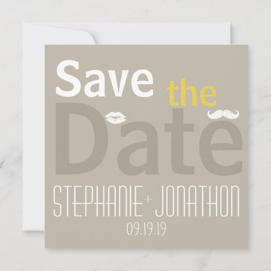 流木グレーの黄色の写真モダン日付を保存 セーブザデート (裏面)