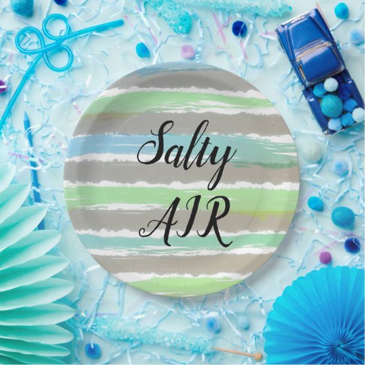 流木グレーブルーグリーンストライプ塩気 ペーパープレート (パーティー)