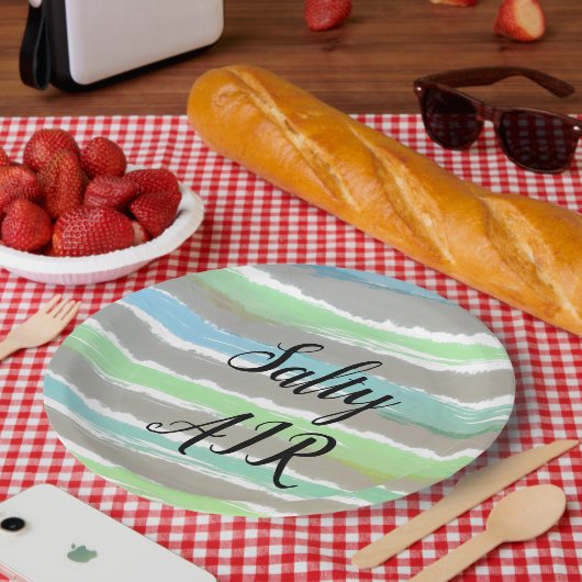 流木グレーブルーグリーンストライプ塩気 ペーパープレート (ピクニック)