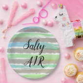 流木グレーブルーグリーンストライプ塩気 ペーパープレート (パーティー)