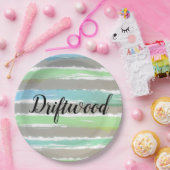 流木グレーブルーストライプグリーン水色 ペーパープレート (パーティー)