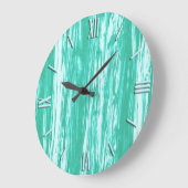 流木パターン – ターコイズと白 ラージ壁時計 (傾斜)