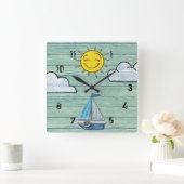 流木ビーチ時計と数字。ジェイドミディアム スクエア壁時計 (ホーム)