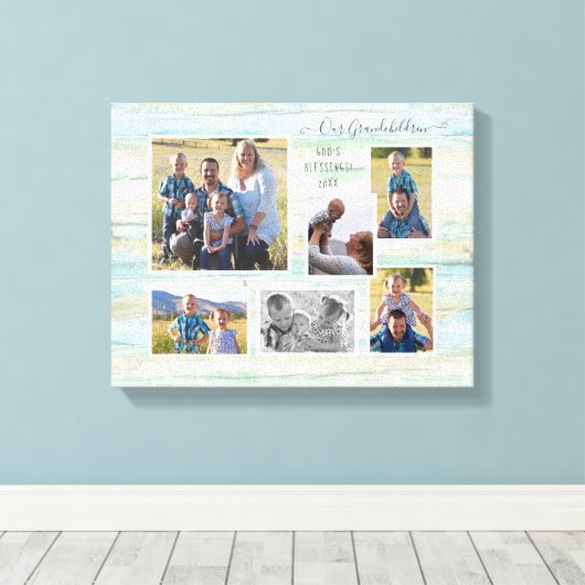 流木ビーチ私たちの孫ファミリー6写真 キャンバスプリント (インサイチュ (ウッドフロア))