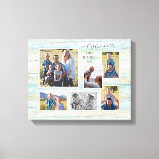 流木ビーチ私たちの孫ファミリー6写真 キャンバスプリント (正面)