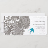 流木ヴィンテージ花とアクア結婚バード 招待状 (裏面)