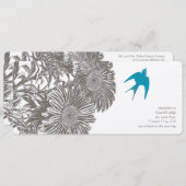 流木ヴィンテージ花とアクア結婚バード 招待状 (正面/裏面)