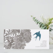 流木ヴィンテージ花とティール（緑がかった色）結婚鳥 招待状 (スタンド正面)