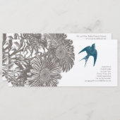 流木ヴィンテージ花とティール（緑がかった色）結婚鳥 招待状 (正面/裏面)