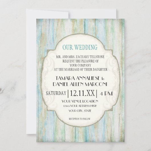 流木海ビーチコースタルシーショア結婚ーズ 招待状 (正面)